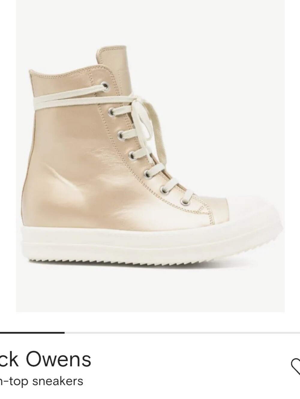 Rick Owens Champagne Light Gold White Hi Top Leather Sneaker NEW
